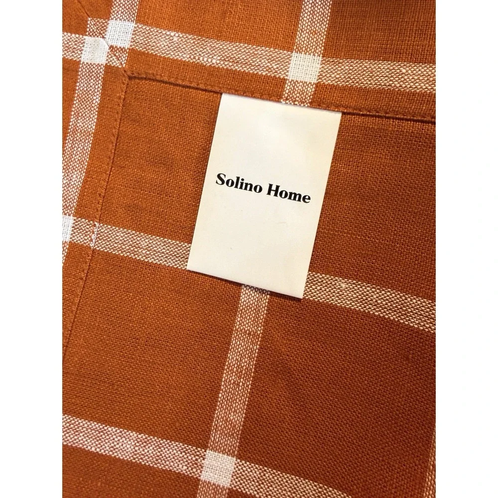 Solino Home 100% Linen Windowpane Table Runner in Cinnamon - 14x72 Inches - NIB